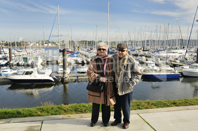 Senior couple at yacht harbor