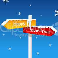 new year card with direction board