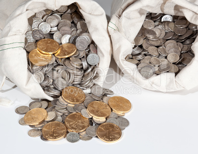 Bag of silver and gold coins