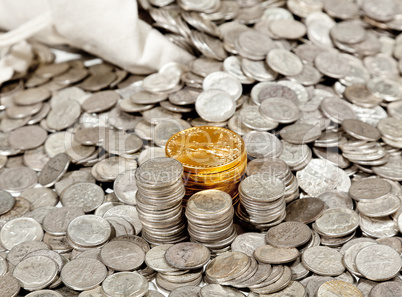 Bag of silver and gold coins