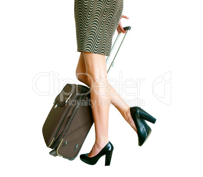 Woman's legs with suitcase