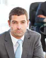 Serious businessman during a meeting with a colleague