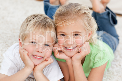 Closeup portrait of a smiling children