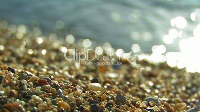 Beach with pebbles.