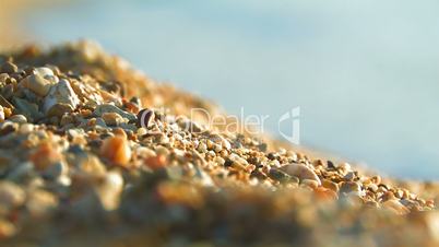 Beach with pebbles.