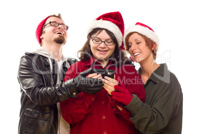 Three Friends Enjoying A Cell Phone Together