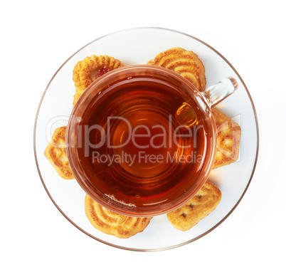 Cup of hot tea with cookies