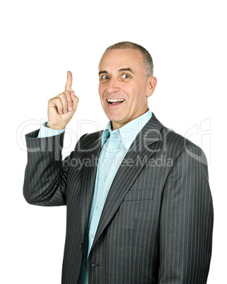 Businessman pointing up