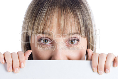 Girl behind white board