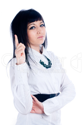 Attractive young woman with her finger up