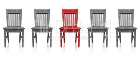 3D Stuhlreihe - Rot grau