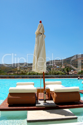 Swimming pool at the modern luxury hotel, Crete, Greece