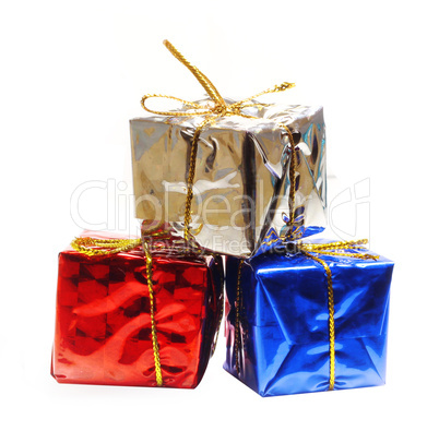 Holiday gift boxes decorated with ribbon