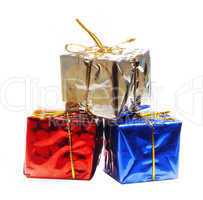 Holiday gift boxes decorated with ribbon