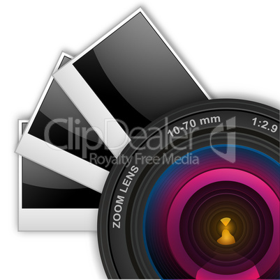 camera lens with photographs