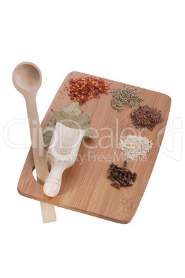 Kitchen board with spices