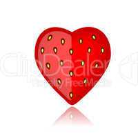 Strawberry, heart shape red on white