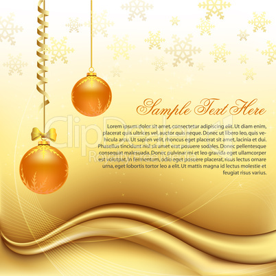 golden christmas card with balls