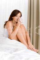 Bedroom - young woman drink coffee