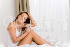 Bedroom - young woman drink coffee