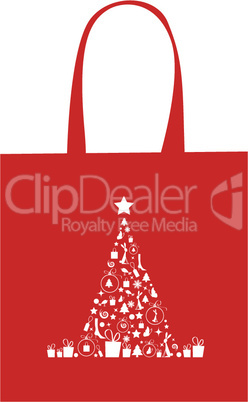 Christmas tree with decoration, design of shopping bag