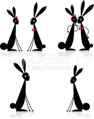 Couples of rabbits, black silhouette for your design