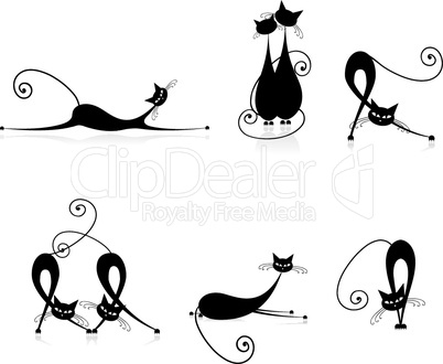 Graceful cats silhouettes black for your design