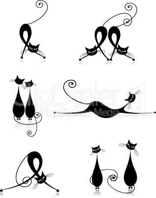 Graceful cats silhouettes black for your design
