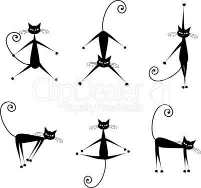 Graceful cats silhouettes black for your design