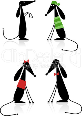 Funny black dogs silhouette, collection for your design