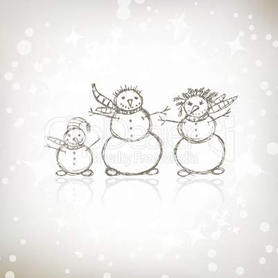 Family of snowmen, christmas sketch for your design