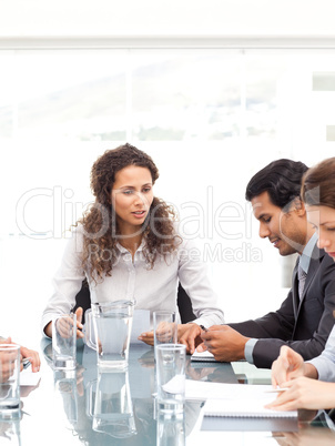Business team working together around a table