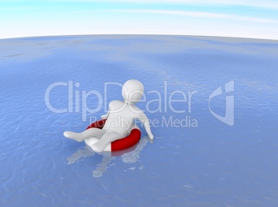 Man with life ring in ocean