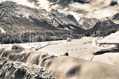 Snowy Landscape of Italian Alps on Winter