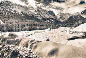 Snowy Landscape of Italian Alps on Winter
