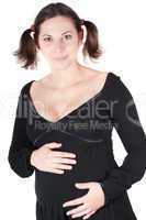 Portrait of pretty pregnant woman in black dress