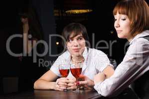 Dating in cafe with red wine