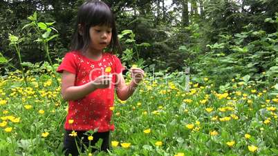 Little Asian Girl Picking Yellow Flowers 3