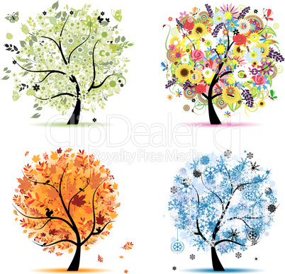 Four seasons - spring, summer, autumn, winter. Art tree beautiful for your design