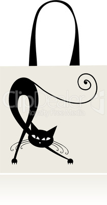 Black cat graceful, design of shopping bag
