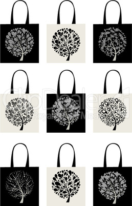 Shopping bag collection, art tree design