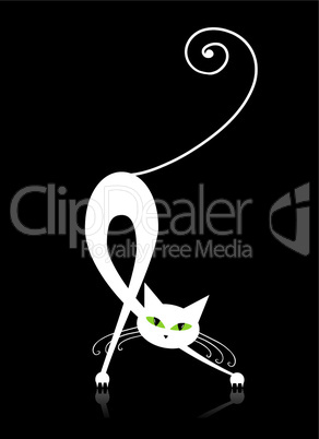 Graceful white cat silhouette for your design