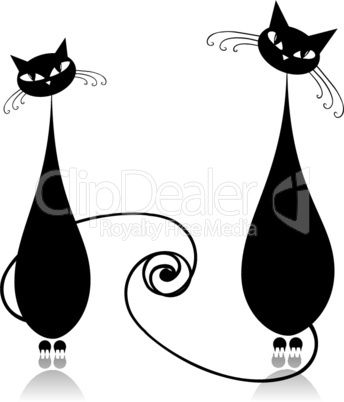 Couple cats sitting together, silhouette for your design