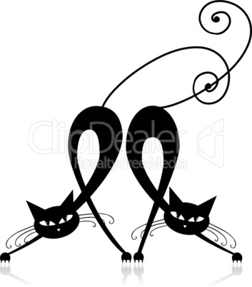 Two graceful black cats, silhouette for your design