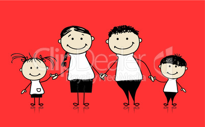 Happy family smiling together, drawing sketch