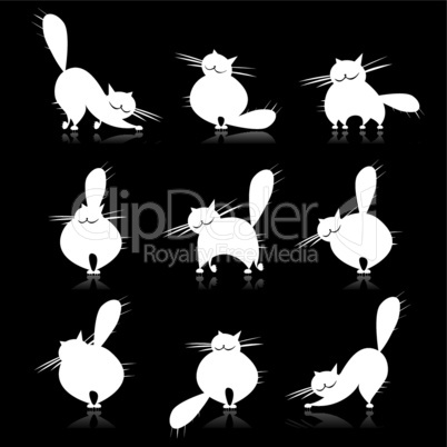 Funny white fat cats silhouettes for your design