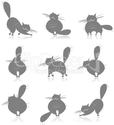 Funny grey fat cats silhouettes for your design