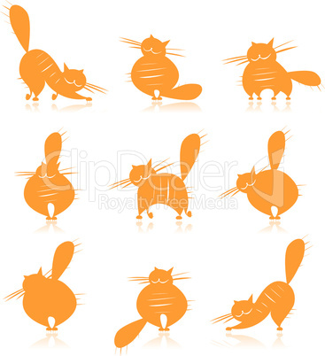 Funny orange fat cats silhouettes for your design