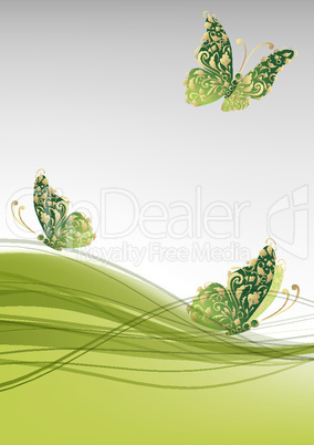 Green background with beautiful butterflies for your design