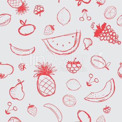 Fruits and berries sketch, seamless background for your design